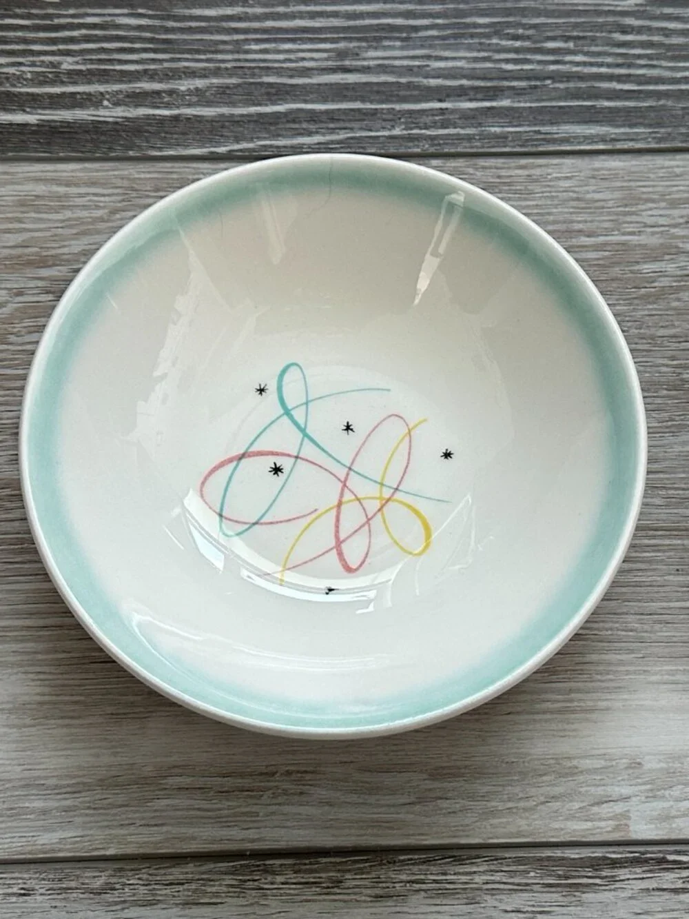 Vintage Atomic Starburst MCM Bowls w Turquoise Rim Snacks Cereal W.S. George (?)